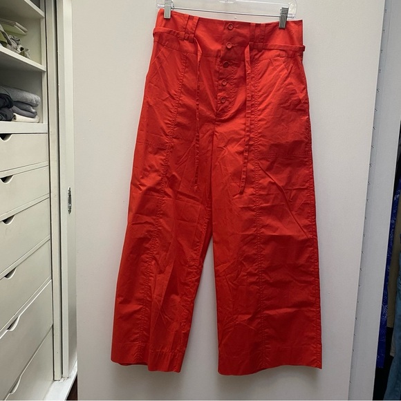 Joie Mara Cotton Pant Red High-Rise Wide-Leg Cropped Pants NWOT Size 8 - Picture 6 of 11